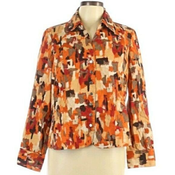 Christopher & Banks Retro 70's Hippie Shirt Shaket Jacket Warm Calico Sz L - Picture 1 of 12